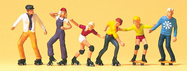 Preiser 10074 - Rollerskate und Skateboard 6 teilig