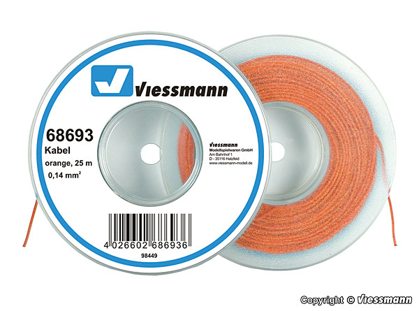 Viessmann 68693 - Kabel 25 m, 0,14 mm², orange