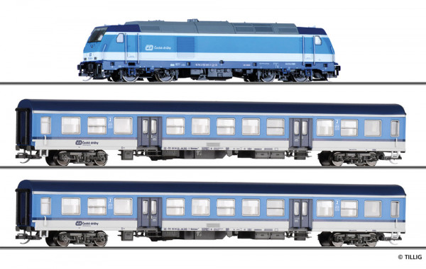 Tillig 01506 - Einsteiger-Set: Reisezug der CD, bestehend aus Diesellokomotive „TRAXX“ und zwei Reis