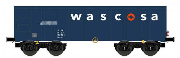 NME 543691 - DB AG offener Güterwagen Eamnos 57m³ blau/orange Ep.6, "Wascosa", mit Zugschlussbeleuch