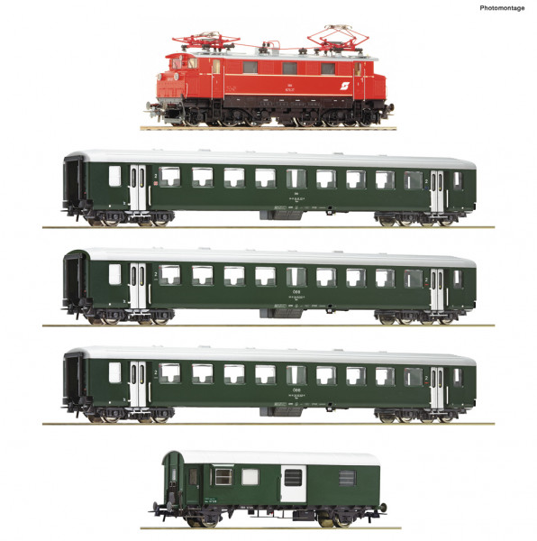 Roco 61494 - ÖBB Zugset mit Ellok Reihe 1670.27 blutorange + 4 Personenwagen grün Ep.4, mit DCC-Dec