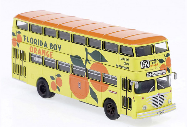 Brekina 61262 - Büssing D2U Doppeldecker Pop-Bus 1960, BVG - Florida Boy Orange,
