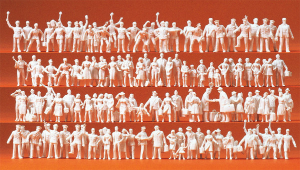 Preiser 16325 - Bahnpersonal und Reisende 120 unbemalte Miniaturfiguren Bausatz Materialfarbe weiß