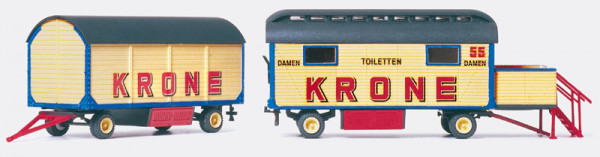 Preiser 21052 - Damentoilette 6mtr. und Packwagen 6mtr. mit Runddach "Circus Krone", Bausatz