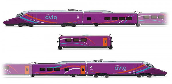 Electrotren HE2031 - RENFE, 5-tlg. Grundset des Hochgeschwindigkeitszugs „AVLO“, violette Farbgebung