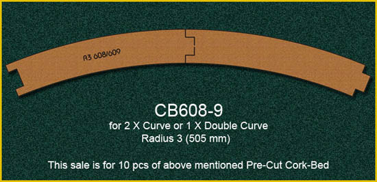 Proses PCB-608-9 - Korkgleisbett für gebogene Gleise R608 - 609, R3 10 x vorgefertigt