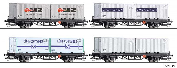 Tillig 502704 - Tillig Clubmodell Containertragwagen-Set, DR, Ep. IV, bestehend aus vier Lgkks mit j