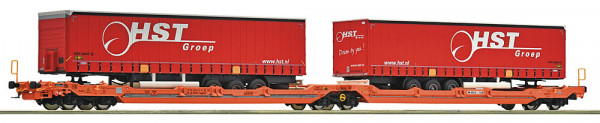 Roco 6600260 - SBB Doppeltaschen-Gelenkwagen der WASCOSA orange Ep.6, 2x LKW-Auflieger "HST"
