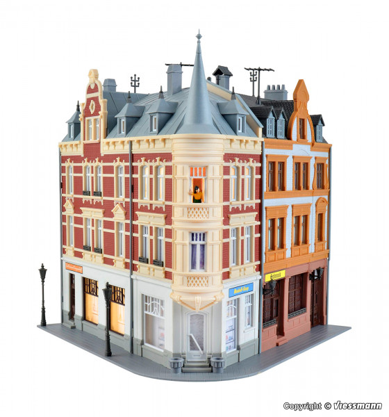Kibri 38295 - Stadthaus mit Figur und Hausbeleuchtungs- Startset, Funktionsbausatz