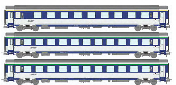 REE JM-037 - SNCF Set 3-teilig Corail Schlafwagen VU blau/weiss Ep.4-5, Spaghetti-Logo