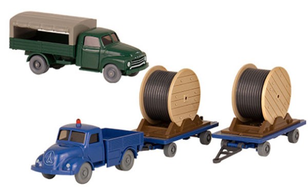 PMS 235065 - Set Wiking-Verkehrs-Modelle 80 Opel Blitz Pritschen-LKW und Magirus 3500 mit 2x Schwerg