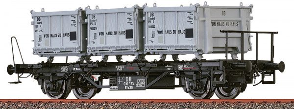Brawa 50910 - DB Behältertragwagen BTs30 Ep.3, 3x Behälter Eoskrt022 "Von Haus zu Haus"