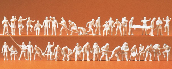 Preiser 16329 - Feuerwehrmänner 42 unbemalte Miniaturfiguren mit Zubehör Bausatz Materialfarbe weiß