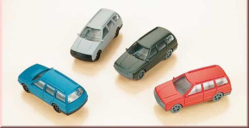 Auhagen 43651 - 4 PKW-Kombi TT je 35 x 15 x 12 mm Fertigmodell, farbig sortiert