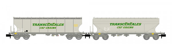 Arnold HN6732 - SNCF, 2-tlg. Set Getreidesilowagen „Transcéréales – CAF Grains“, mit geraden und run