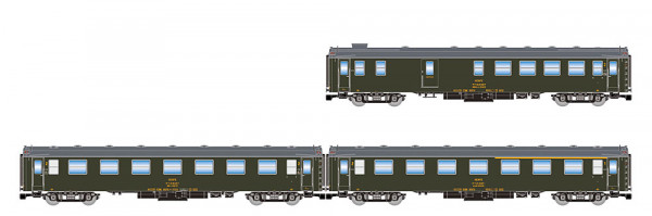 Arnold HN4514 - RENFE, 3-tlg. Set 5000-Wagen, BBD4 Gepäckwagen + BB1 2. Klasse + AAB gemischt, mit a