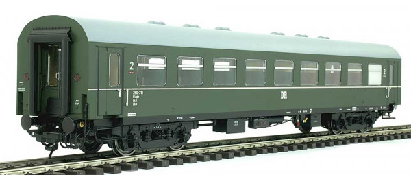 Lenz 41180-03 - DR Reko-Personenwagen B4ml RAL 6007 mit Zierstreifen Ep.3, Schwanenhalsdrehgestelle