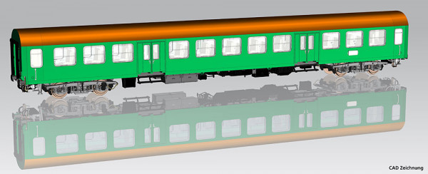 Piko 28003 - DR Halberstädter Mitteleinstiegswagen 2.Klasse grün Ep.4, Dach rehbraun, 2. Betriebsnum