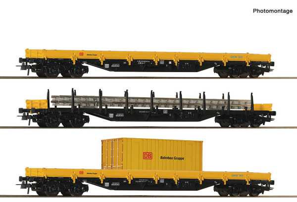 Roco 6600430 - DB-AG 3er Set Rungenwagen DB Bahnbau E6