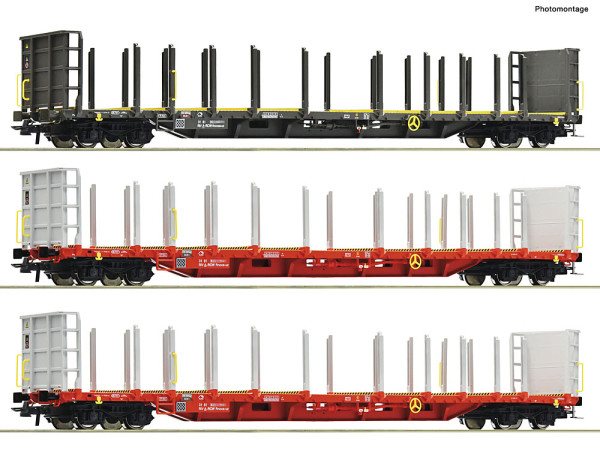 Roco 6600371 - ÖBB 3er Set Rungenwagen Rnoos-uz ÖBB E6