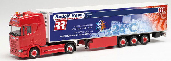 Herpa 315005 - Scania CS 20 HD Kühlkoffer-Sattelzug "Spedition Rose / Trucker Babe Manu"