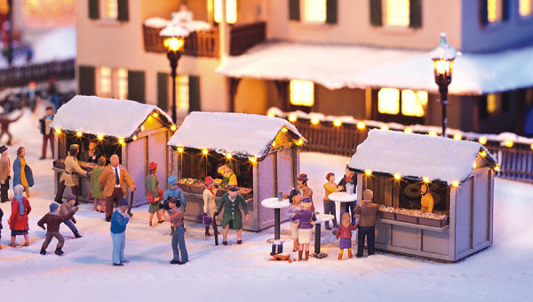 Noch 66412 - Weihnachtsmarktbuden (3 Stück), je 3,8x2,7 cm, 3,4 cm hoch