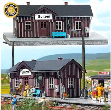 Busch 1462 - Bahnhof Gunzen Bausatz Größe Gebäude: 123 x 39 mm, 60 mm hoch Grundfläche (Bahnsteig):