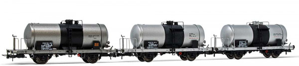 Rivarossi HR6517 - FS Set Kesselwagen Vzekk 3-teilig 27cbm Tank 2-achsig Ep.4-5, silberne Lackierung