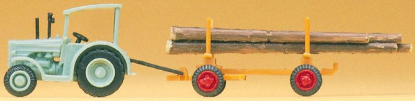 Preiser 79504 - Hanomag-Schlepper mit Langholzanhänger, Fertigmodell