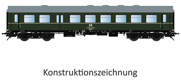 Lenz 41181-01 - DR Reko-Personenwagen Bdghwse Ep.4, RAL 6007 mit Zierstreifen, Drehgestelle Görlitz