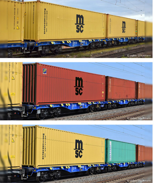 Sudexpress S854005 - ÖBB Set 3-teilig Flachwagen Sggrrs80` innofreight Ep.6, beladen mit 3x 40`HC Co