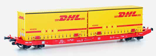 Mehano 28411 - DB AG Containerwagen Sgkkms698 Ep. 6, 2x Wechselpritschen "DHL"