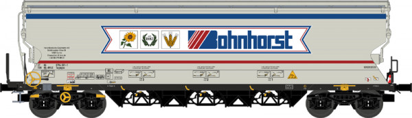 NME 507690 - Getreidewagen Tagnpps 102m³ m. Zugschl.bel. DE, beige, Bohnhorst, DC/DCC ,mit Funktions