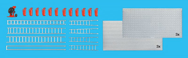 Preiser 31026 - Set Überdrucklüfter ,Feuerlöscher, Leitern, Riffelblechplatten