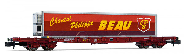Arnold HN6727 - TOUAX, Containerwagen S70, braun, beladen mit Kühl-Wechselbehälter „Chantal Philippe
