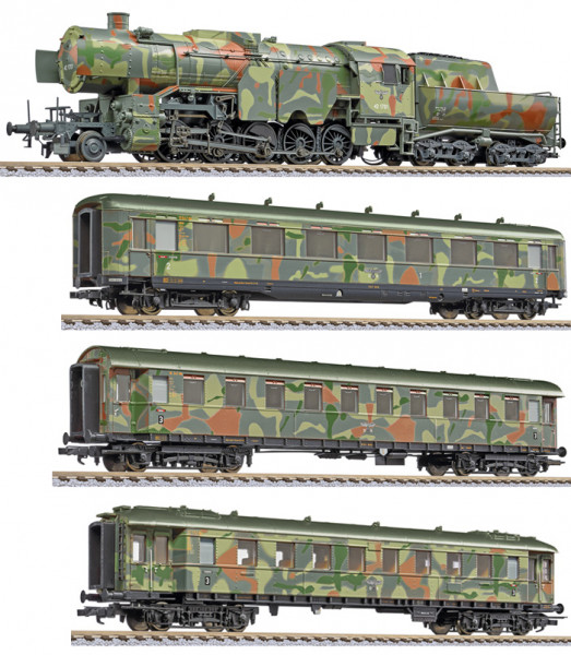 Liliput 130002 - DRB Zugset "Truppen-Transport" 4-teilig Ep.2, alle Fahrzeuge mit Tarnanstrich
