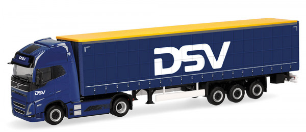 Herpa 320818 - Volvo FH GL XL 2020 Electric Gardinenplanen-Sattelzug "DSV" (DK)