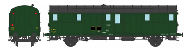 REE VB-313 - SNCF Gepäckwagen OCEM32 Ep.3b, Region Ost, Dach schwarz, Stirnwand grün, 3 Schlusslicht
