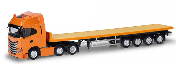 Herpa 318259 - Iveco S-Way 6x2 Flachbett-Sattelzug, kommunalorange