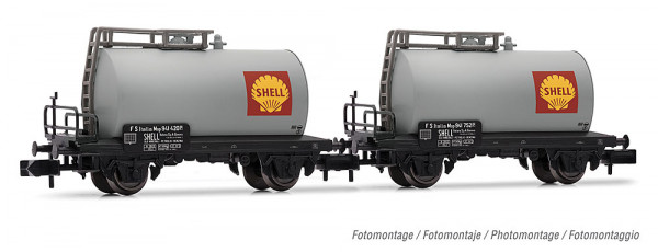 Arnold HN6701 - FS, 2-tlg. Set 2-achs. Kesselwagen „Shell“ in silberner Farbgebung, Ep. III-4
