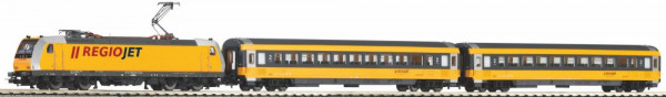 Piko 59019 - Startset PSCwlan Regiojet Personenzug BR 386 mit 2 Wagen, A-Gleis & Bettung