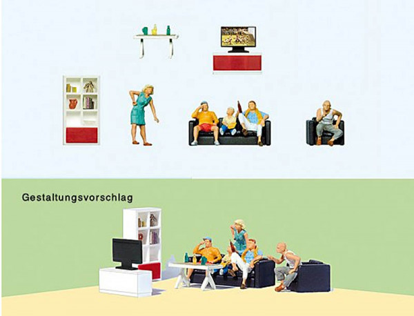 Preiser 10649 - Familie beim Fernsehen, Wohnzimmer