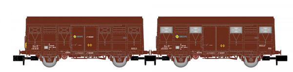 Arnold HN6718 - RENFE, 2-tlg. Set Gs-Wagen, braune Farbgebung, einer mit roten Zugschlusslaternen