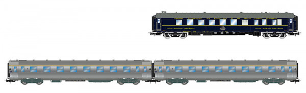 Jouef HJ4213 - SNCF, 3-tlg. Set „Sud Express”, CIWL-Speisewagen + 2 x DEV Inox kurz, Nr. 1/2
