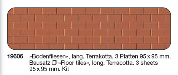 Preiser 19606 - Bodenfliesen lang Terrakotta, 3 Platten 95 x 95 mm, Bausatz