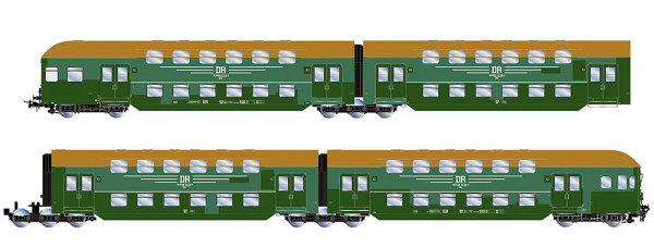 Rivarossi HR4424 - DR, 4-tlg. Doppelstockeinheit mit Steuerabteil, grüne "Flickenlackierung" mit bra