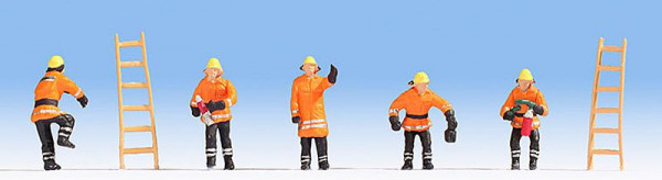 Noch 15022 - Feuerwehr (orange Schutzanzüge), 5 Figuren + 2 Leiter