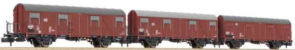 Liliput 260147 - DB 3er Set gedeckter Güterwagen Gbs braun Ep.4, mit Bretterwänden und Bremserhaus