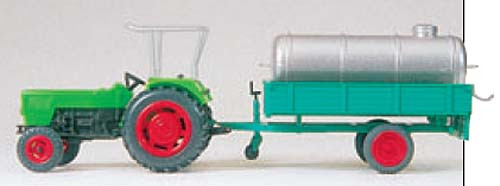 Preiser 17937 - Ackerschlepper Traktor Deutz 6206 mit Überrollbügel und Einachsanhänger mit Güllefas