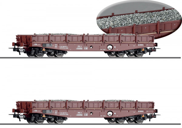 Tillig 70071 - DR Set 2-teilig Schwerlastwagen Rmms3960 Ep. 4, beladen mit Neuschotter